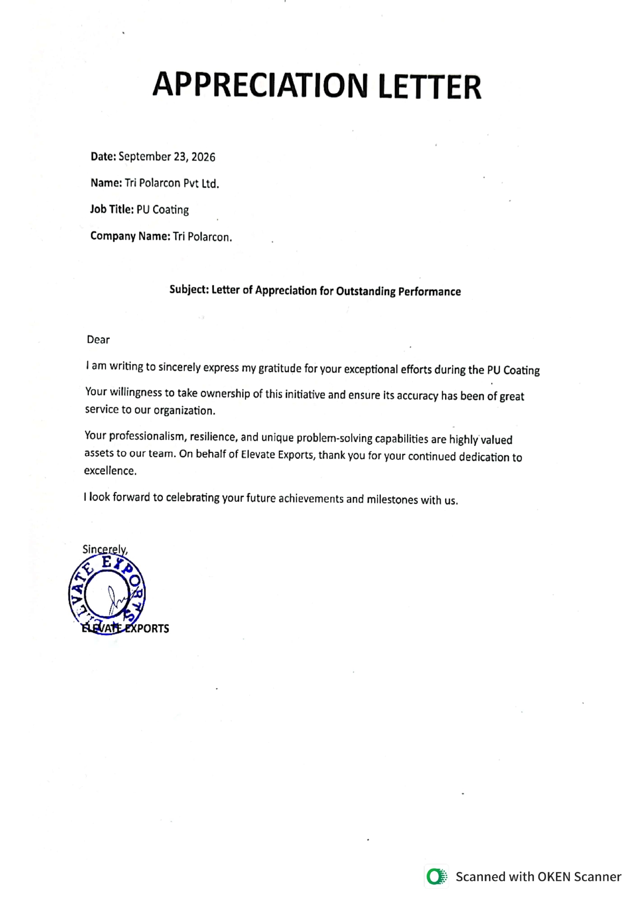 Appreciation Letter ab233