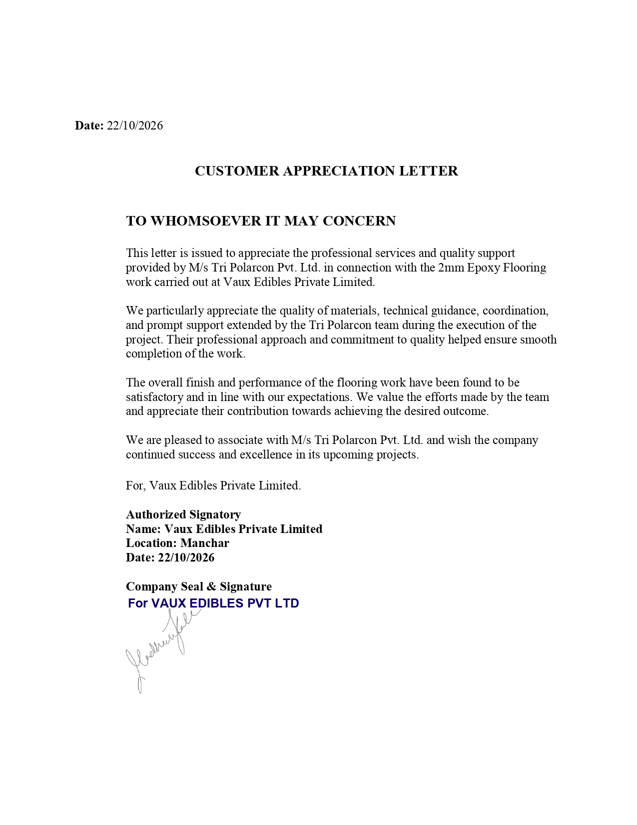 Appreciation Letter ab243